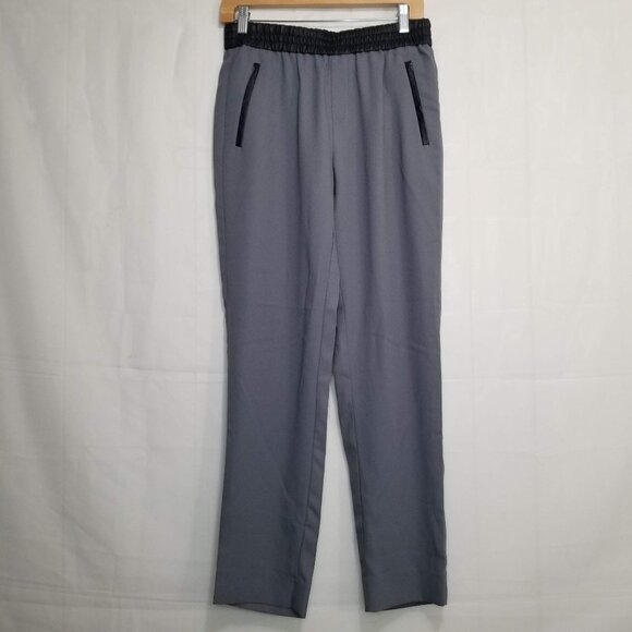 Banana Republic Urban Faux-Leather Trim Drapey Crepe Pant Gray sz 6 Straight Leg - Picture 1 of 13